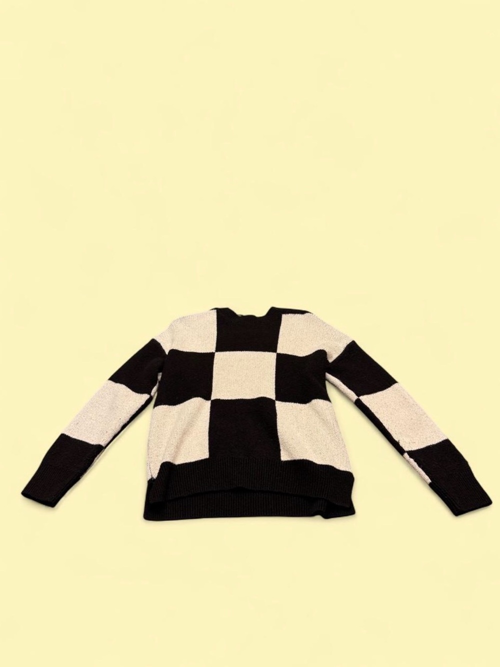 Christian Siriano Checkerboard Crewneck Sweater - Black & Cream